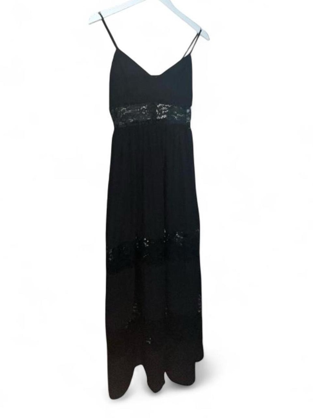 Guess Black Lace-Detail Spaghetti Strap Maxi Dress